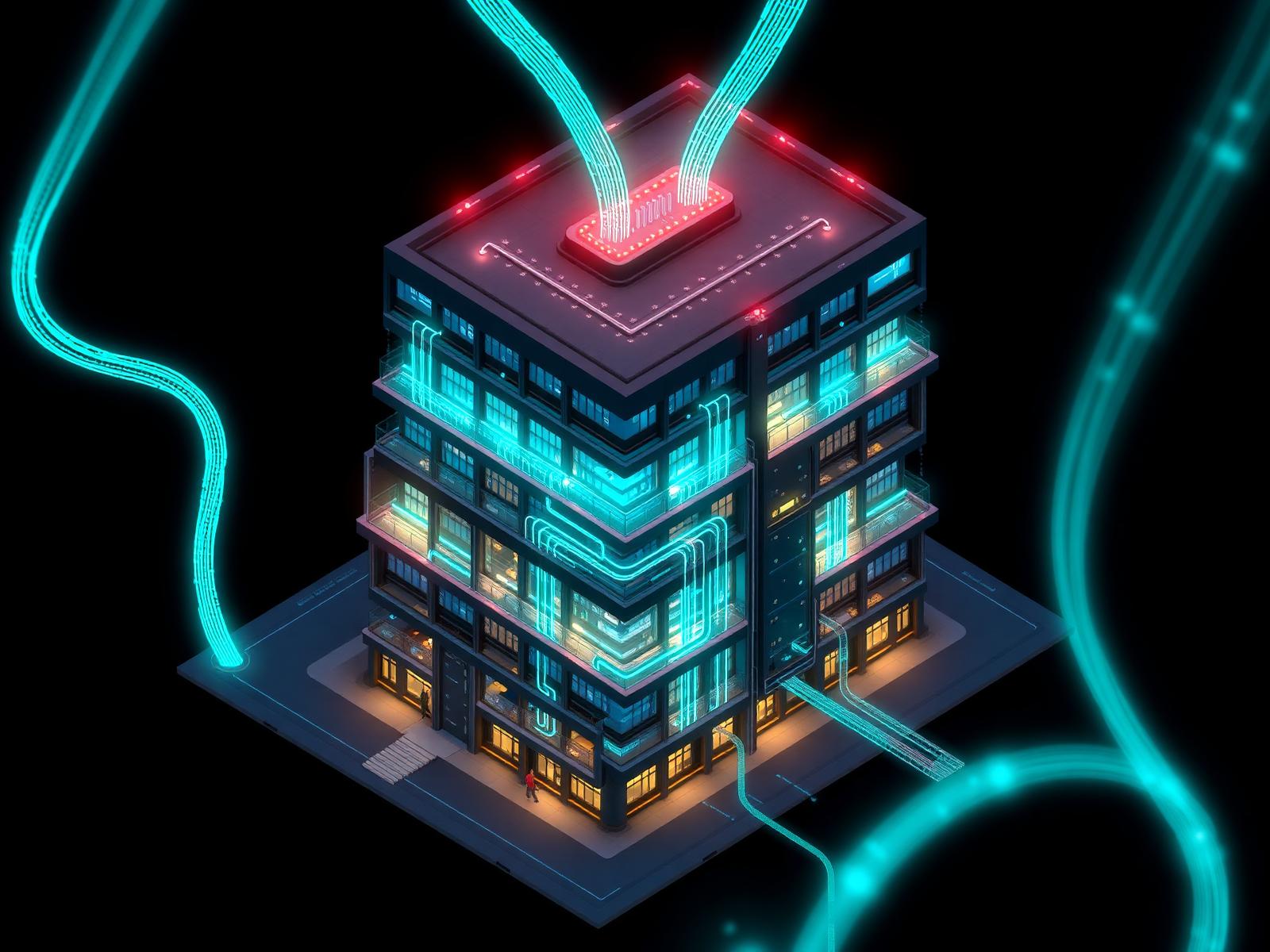 Modern commercial building with integrated smart infrastructure